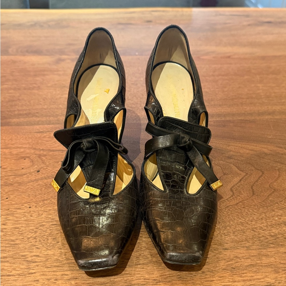 Emporio Armani Black Croc-Embossed Heels